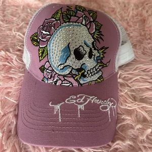 Ed hardy pinkish purple rhinestone skull trucker hat💕🧢